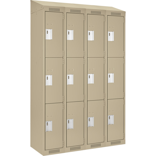 Clean Line Lockers, 3 -tier, Bank of 4, 48" x 18" x 78", Steel, Beige, Rivet (Assembled) Auto-Cam