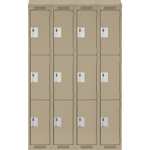 Clean Line Lockers, 3 -tier, Bank of 4, 48" x 18" x 78", Steel, Beige, Rivet (Assembled) Auto-Cam