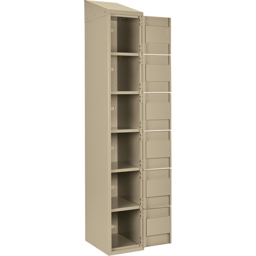 Clean Line Lockerette, 6 -tier, Bank of 4, 48" x 18" x 78", Steel, Beige, Rivet (Assembled) Auto-Cam