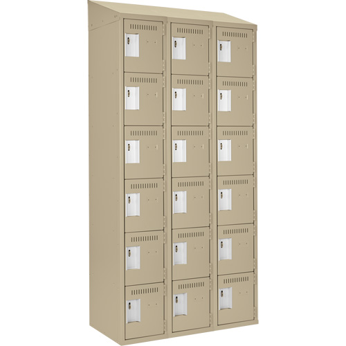 Clean Line Lockerette, 6 -tier, Bank of 3, 36" x 18" x 78", Steel, Beige, Rivet (Assembled) Auto-Cam