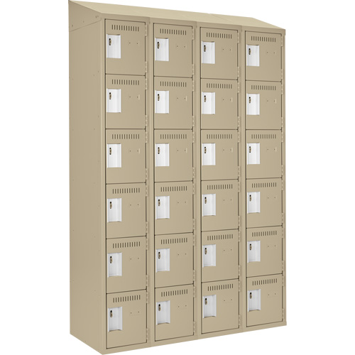 Clean Line Lockerette, 6 -tier, Bank of 4, 48" x 18" x 78", Steel, Beige, Rivet (Assembled) Auto-Cam