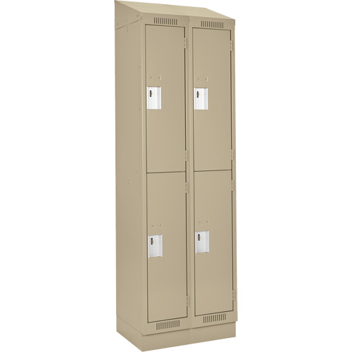 Clean Line Lockers, 2 -tier, Bank of 2, 24" x 18" x 82", Steel, Beige, Rivet (Assembled) Auto-Cam