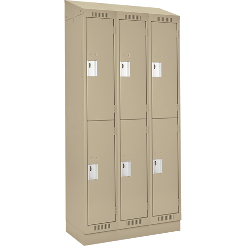 Clean Line Lockers, 2 -tier, Bank of 3, 36" x 18" x 82", Steel, Beige, Rivet (Assembled) Auto-Cam