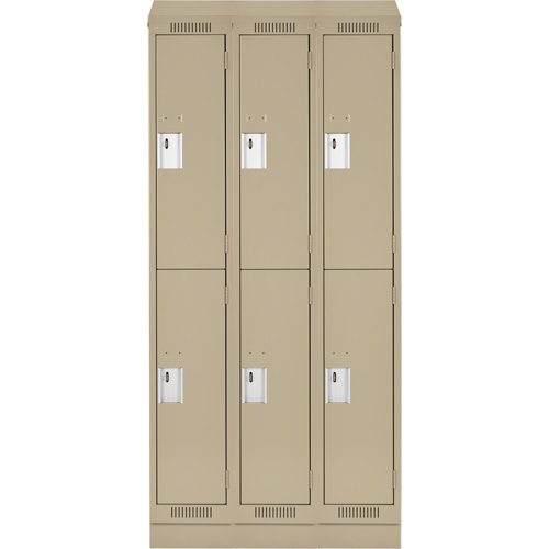 Clean Line Lockers, 2 -tier, Bank of 3, 36" x 18" x 82", Steel, Beige, Rivet (Assembled) Auto-Cam
