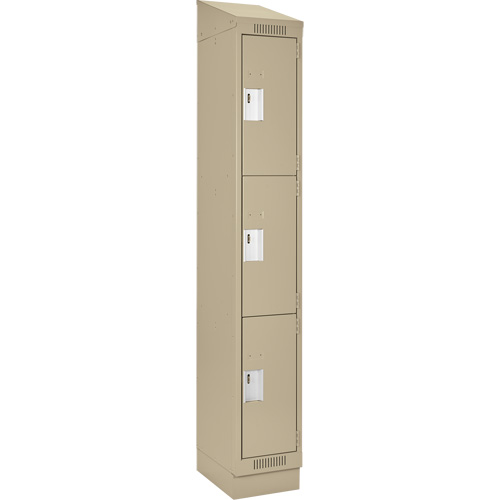 Clean Line Lockers, 3 -tier, 12" x 18" x 82", Steel, Beige, Rivet (Assembled) Auto-Cam