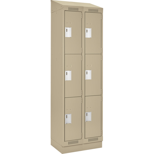 Clean Line Lockers, 3 -tier, Bank of 2, 24" x 18" x 82", Steel, Beige, Rivet (Assembled) Auto-Cam