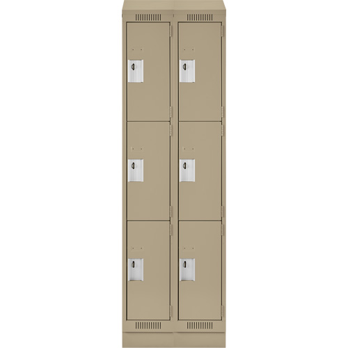 Clean Line Lockers, 3 -tier, Bank of 2, 24" x 18" x 82", Steel, Beige, Rivet (Assembled) Auto-Cam