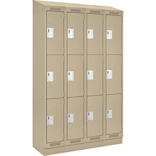 Clean Line Lockers, 3 -tier, Bank of 4, 48" x 18" x 82", Steel, Beige, Rivet (Assembled) Auto-Cam
