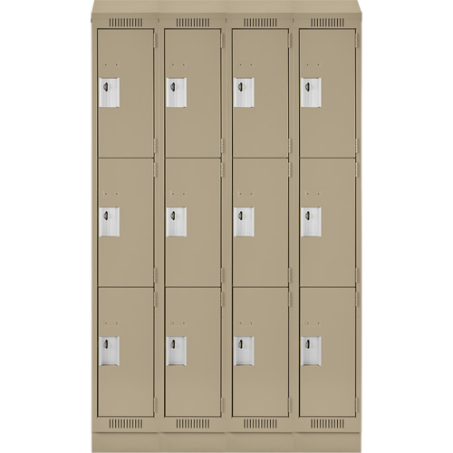 Clean Line Lockers, 3 -tier, Bank of 4, 48" x 18" x 82", Steel, Beige, Rivet (Assembled) Auto-Cam
