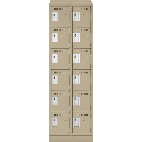 Clean Line Lockerette , 6 -tier, Bank of 2, 24" x 18" x 82", Steel, Beige, Rivet (Assembled) Auto-Cam