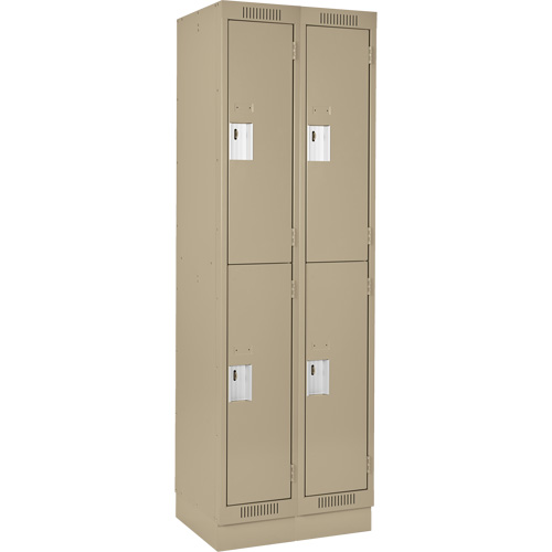 Clean Line Lockers, 2 -tier, Bank of 2, 24" x 18" x 76", Steel, Beige, Rivet (Assembled) Auto-Cam