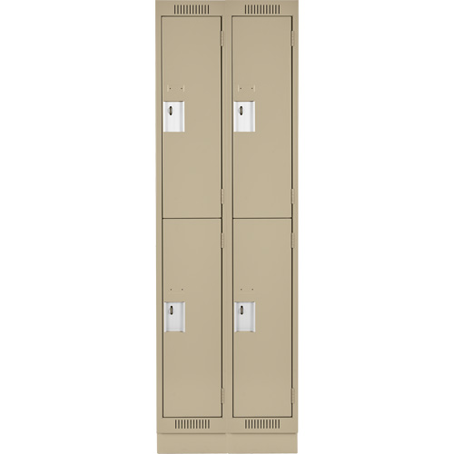 Clean Line Lockers, 2 -tier, Bank of 2, 24" x 18" x 76", Steel, Beige, Rivet (Assembled) Auto-Cam