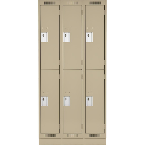 Clean Line Lockers, 2 -tier, Bank of 3, 36" x 18" x 76", Steel, Beige, Rivet (Assembled) Auto-Cam