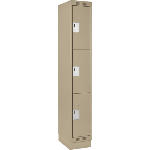 Clean Line Lockers, 3 -tier, 12" x 18" x 76", Steel, Beige, Rivet (Assembled) Auto-Cam