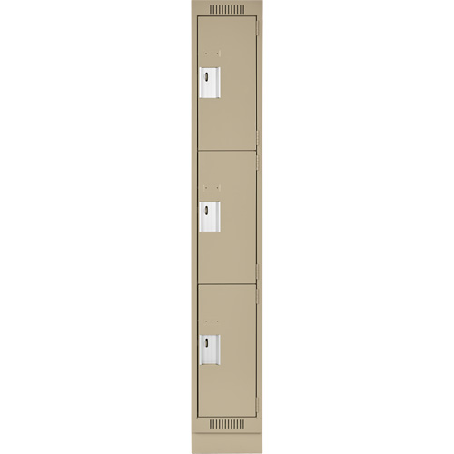 Clean Line Lockers, 3 -tier, 12" x 18" x 76", Steel, Beige, Rivet (Assembled) Auto-Cam