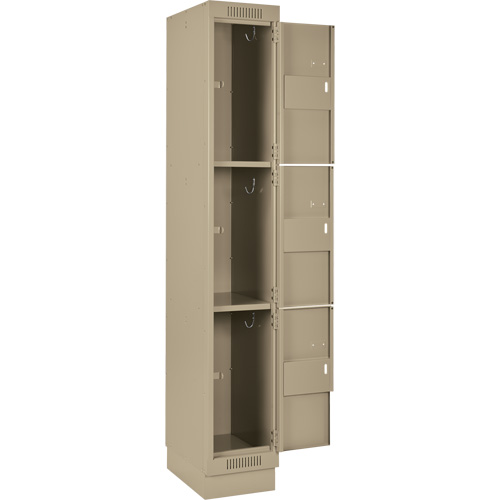 Clean Line Lockers, 3 -tier, Bank of 3, 36" x 18" x 76", Steel, Beige, Rivet (Assembled) Auto-Cam
