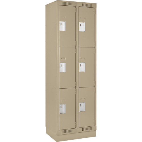 Clean Line Lockers, 3 -tier, Bank of 2, 24" x 18" x 76", Steel, Beige, Rivet (Assembled) Auto-Cam