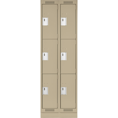 Clean Line Lockers, 3 -tier, Bank of 2, 24" x 18" x 76", Steel, Beige, Rivet (Assembled) Auto-Cam