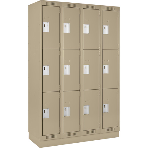 Clean Line Lockers, 3 -tier, Bank of 4, 48" x 18" x 76", Steel, Beige, Rivet (Assembled) Auto-Cam