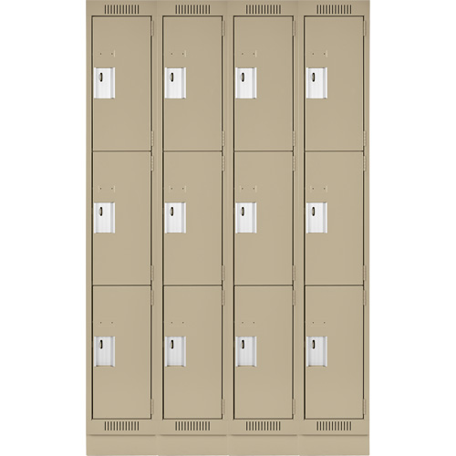 Clean Line Lockers, 3 -tier, Bank of 4, 48" x 18" x 76", Steel, Beige, Rivet (Assembled) Auto-Cam