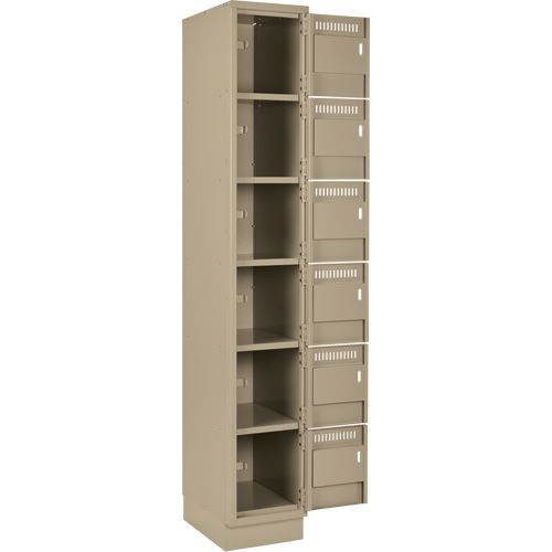 Clean Line Lockerette, 6 -tier, Bank of 4, 48" x 18" x 76", Steel, Beige, Rivet (Assembled) Auto-Cam