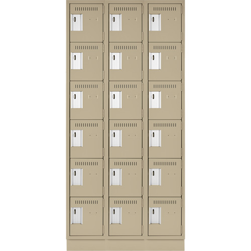 Clean Line Lockerette, 6 -tier, Bank of 3, 36" x 18" x 76", Steel, Beige, Rivet (Assembled) Auto-Cam