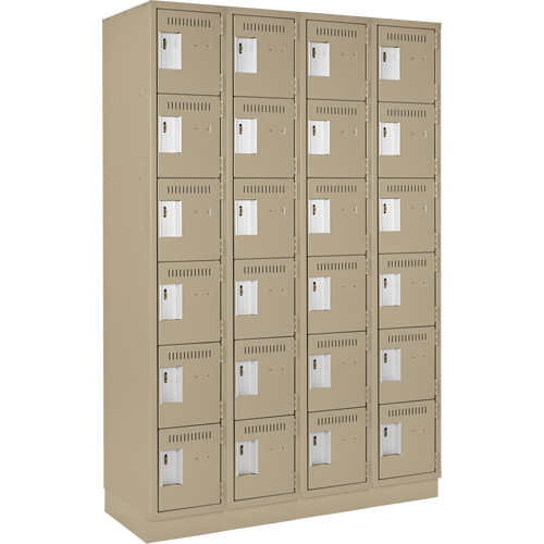 Clean Line Lockerette, 6 -tier, Bank of 4, 48" x 18" x 76", Steel, Beige, Rivet (Assembled) Auto-Cam