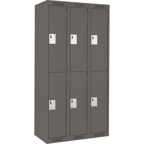 Clean Line Lockers, 2 -tier, Bank of 3, 36" x 18" x 72", Steel, Charcoal, Rivet (Assembled) Auto-Cam