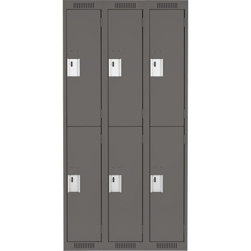 Clean Line Lockers, 2 -tier, Bank of 3, 36" x 18" x 72", Steel, Charcoal, Rivet (Assembled) Auto-Cam