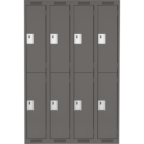Clean Line Lockers, 2 -tier, Bank of 4, 48" x 18" x 72", Steel, Charcoal, Rivet (Assembled) Auto-Cam