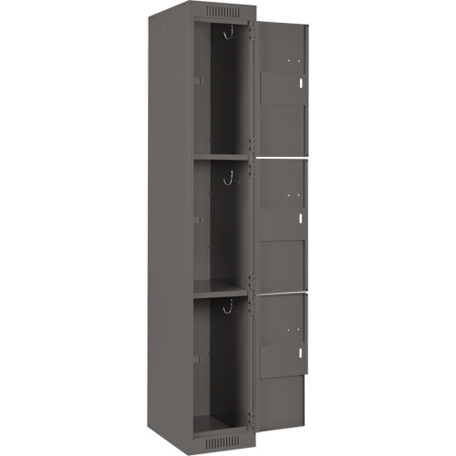 Clean Line Lockers, 3 -tier, Bank of 4, 48" x 18" x 72", Steel, Charcoal, Rivet (Assembled) Auto-Cam