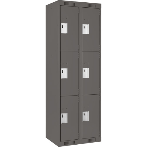 Clean Line Lockers, 3 -tier, Bank of 2, 24" x 18" x 72", Steel, Charcoal, Rivet (Assembled) Auto-Cam