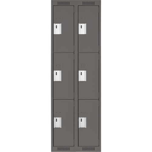 Clean Line Lockers, 3 -tier, Bank of 2, 24" x 18" x 72", Steel, Charcoal, Rivet (Assembled) Auto-Cam