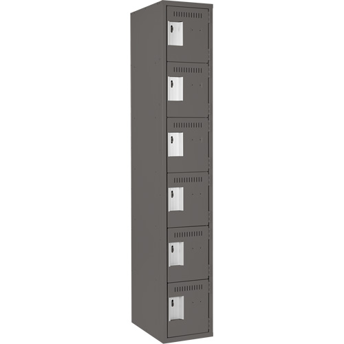 Clean Line Lockerette, 6 -tier, 12" x 18" x 72", Steel, Charcoal, Rivet (Assembled) Auto-Cam