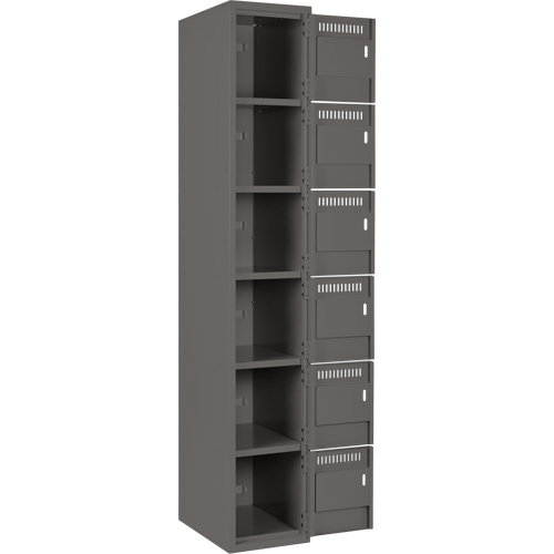 Clean Line Lockerette, 6 -tier, Bank of 4, 48" x 18" x 72", Steel, Charcoal, Rivet (Assembled) Auto-Cam