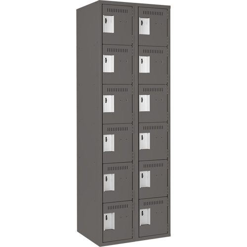 Clean Line Lockerette, 6 -tier, Bank of 2, 24" x 18" x 72", Steel, Charcoal, Rivet (Assembled) Auto-Cam