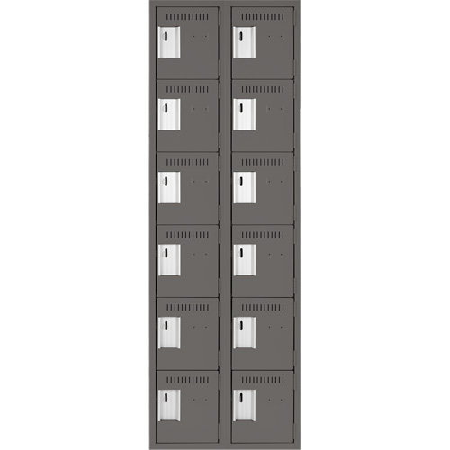 Clean Line Lockerette, 6 -tier, Bank of 2, 24" x 18" x 72", Steel, Charcoal, Rivet (Assembled) Auto-Cam