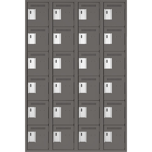 Clean Line Lockerette, 6 -tier, Bank of 4, 48" x 18" x 72", Steel, Charcoal, Rivet (Assembled) Auto-Cam