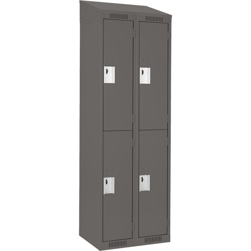 Clean Line Lockers, 2 -tier, Bank of 2, 24" x 18" x 78", Steel, Charcoal, Rivet (Assembled) Auto-Cam
