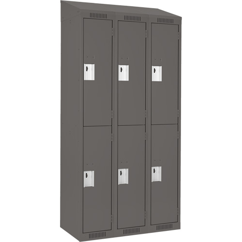 Clean Line Lockers, 2 -tier, Bank of 3, 36" x 18" x 78", Steel, Charcoal, Rivet (Assembled) Auto-Cam