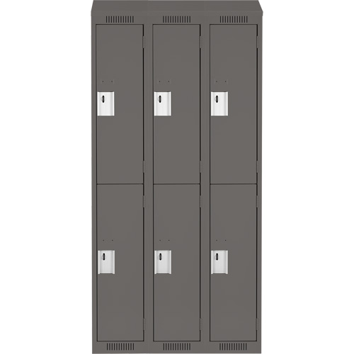 Clean Line Lockers, 2 -tier, Bank of 3, 36" x 18" x 78", Steel, Charcoal, Rivet (Assembled) Auto-Cam