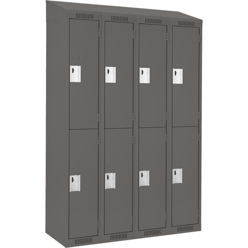Clean Line Lockers, 2 -tier, Bank of 4, 48" x 18" x 78", Steel, Charcoal, Rivet (Assembled) Auto-Cam
