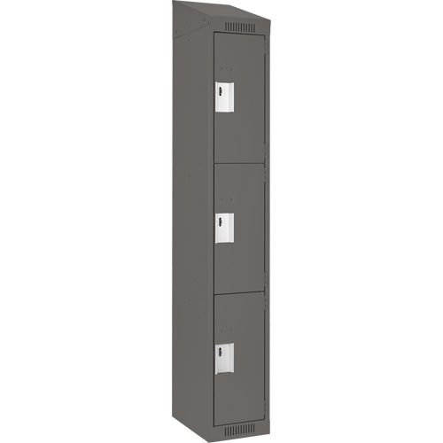 Clean Line Lockers, 3 -tier, 12" x 18" x 78", Steel, Charcoal, Rivet (Assembled) Auto-Cam
