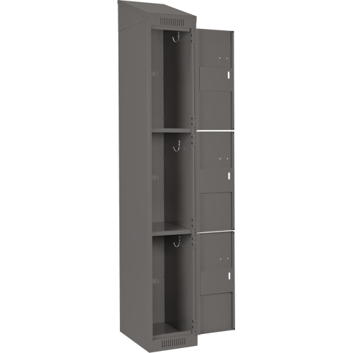 Clean Line Lockers, 3 -tier, Bank of 4, 48" x 18" x 78", Steel, Charcoal, Rivet (Assembled) Auto-Cam