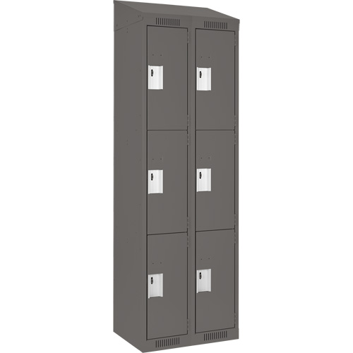 Clean Line Lockers, 3 -tier, Bank of 2, 24" x 18" x 78", Steel, Charcoal, Rivet (Assembled) Auto-Cam