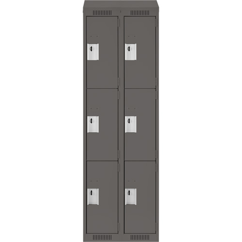 Clean Line Lockers, 3 -tier, Bank of 2, 24" x 18" x 78", Steel, Charcoal, Rivet (Assembled) Auto-Cam