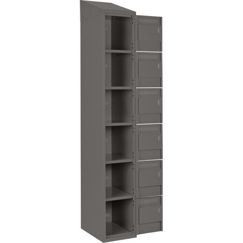 Clean Line Lockerette, 6 -tier, Bank of 4, 48" x 18" x 78", Steel, Charcoal, Rivet (Assembled) Auto-Cam