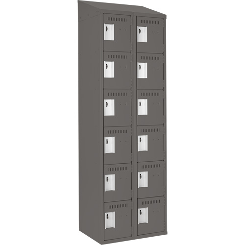 Clean Line Lockerette, 6 -tier, Bank of 2, 24" x 18" x 78", Steel, Charcoal, Rivet (Assembled) Auto-Cam