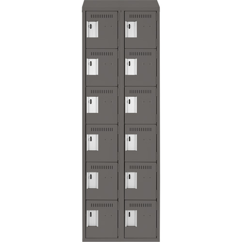Clean Line Lockerette, 6 -tier, Bank of 2, 24" x 18" x 78", Steel, Charcoal, Rivet (Assembled) Auto-Cam