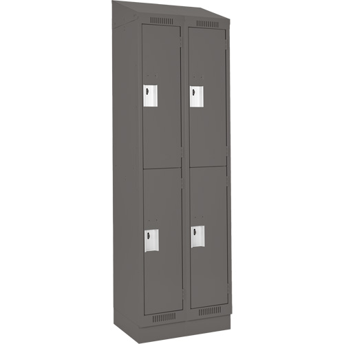 Clean Line Lockers, 2 -tier, Bank of 2, 24" x 18" x 82", Steel, Charcoal, Rivet (Assembled) Auto-Cam